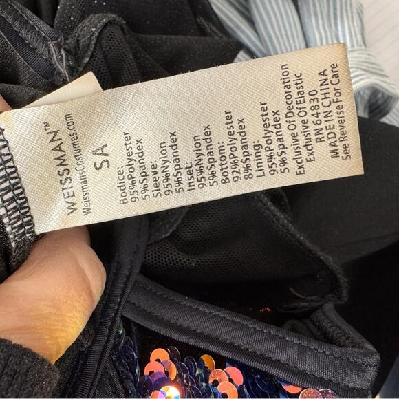 Weissman Costumes Adult Small Sequined Black Velvet Shorts Leotard Sheer Sleeve - Picture 5 of 10